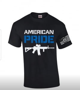 black t shirt with American pride message and rifle image
