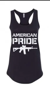 black tank with American pride message in white and AR15 image