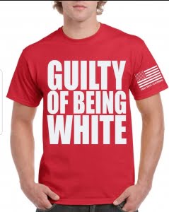 red t with guilty of being white in white letters